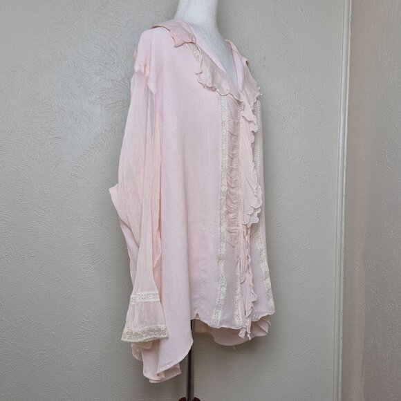Avenue Long Sleeves Button Up Blouse Size 30/32 100% Silk Peach - Picture 2 of 4